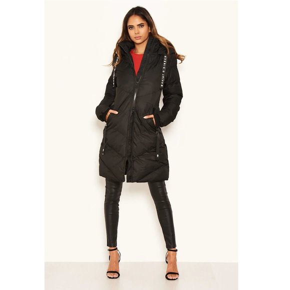 Nwt Black Longline Hood Puffer Jacket 